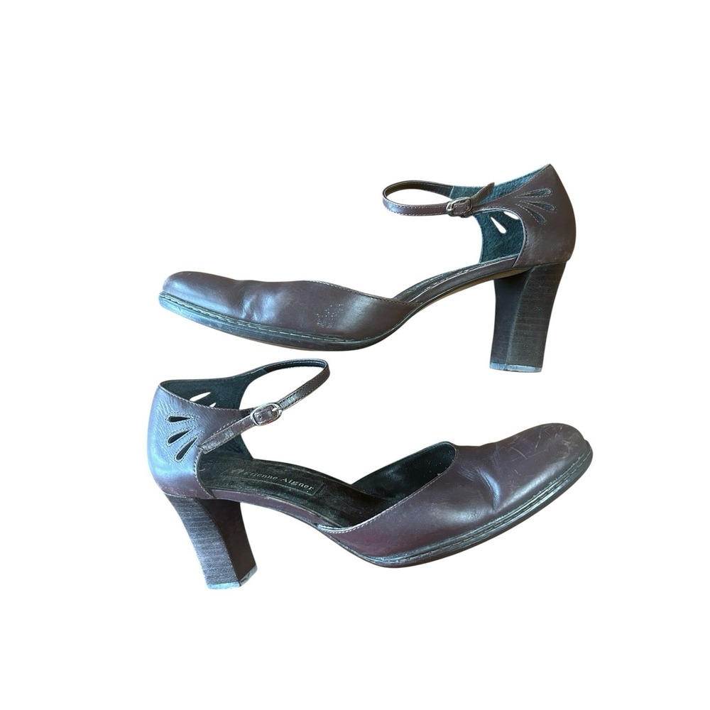 Vintage Etienne Aigner Dark Brown Leather Ankle Strap Heels Pumps Size 9M VOW